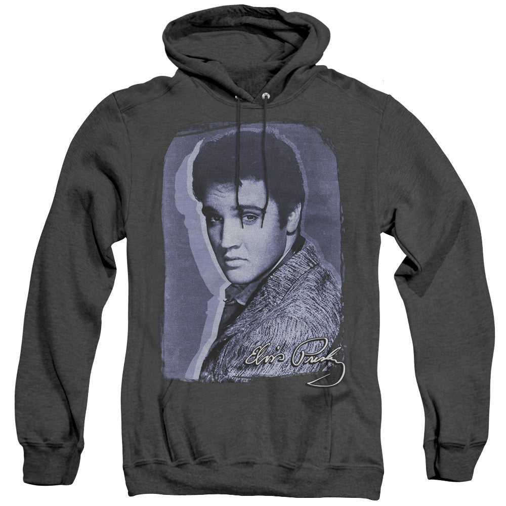 Elvis Presley Overlay Mens Heather Hoodie Black Officially Licensed
