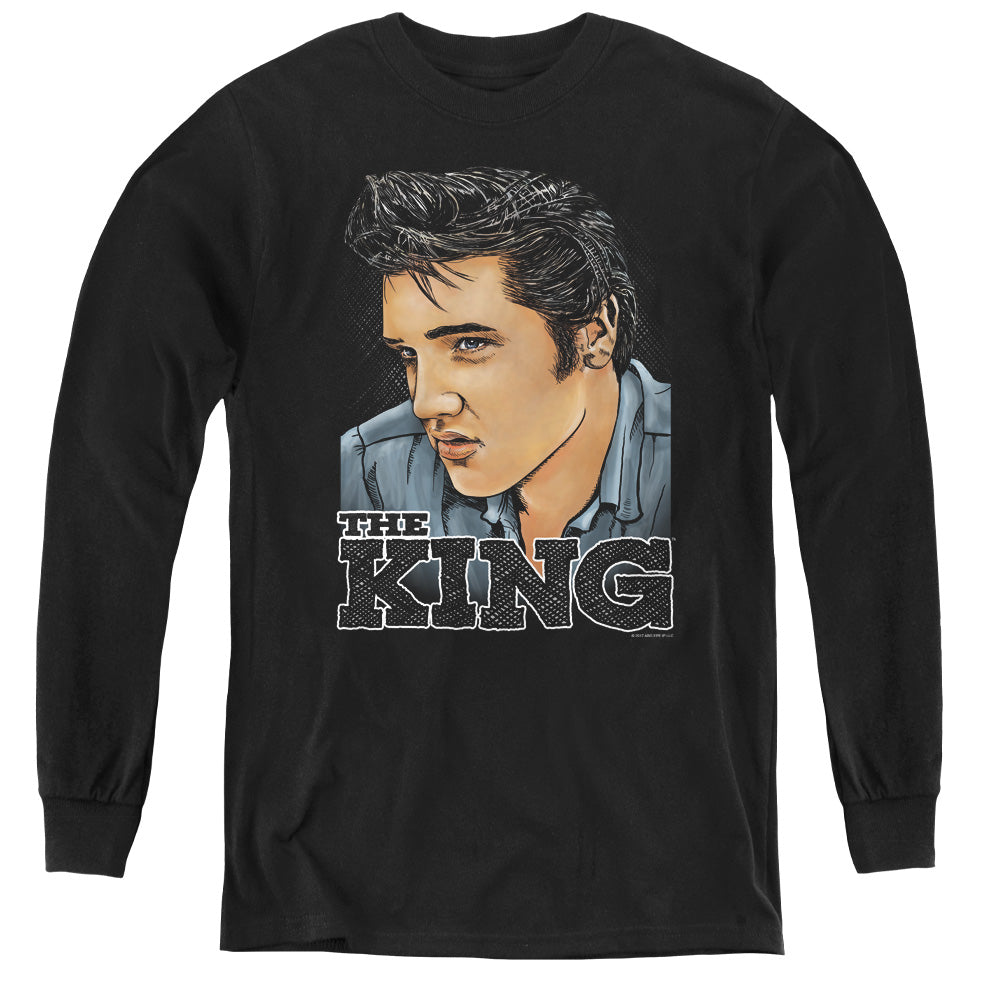 Elvis Presley Graphic King Long Sleeve Kids Youth T Shirt Black Officially Licensed