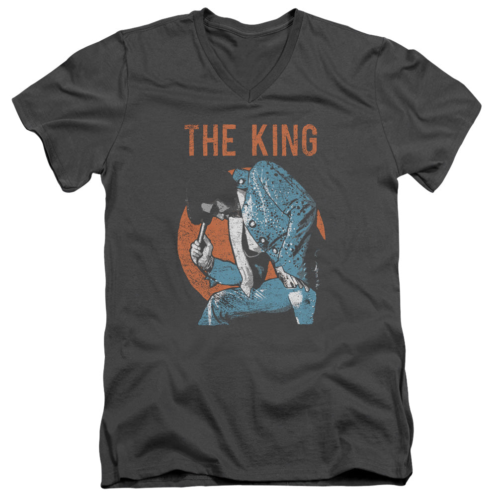Elvis Presley Mic in Hand Mens Slim Fit V Neck T Shirt Charcoal Officially Licensed