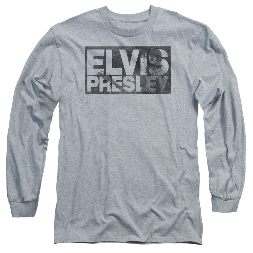 Elvis Presley Block Letters Mens Long Sleeve Shirt Athletic Heather Officially Licensed Officially Licensed