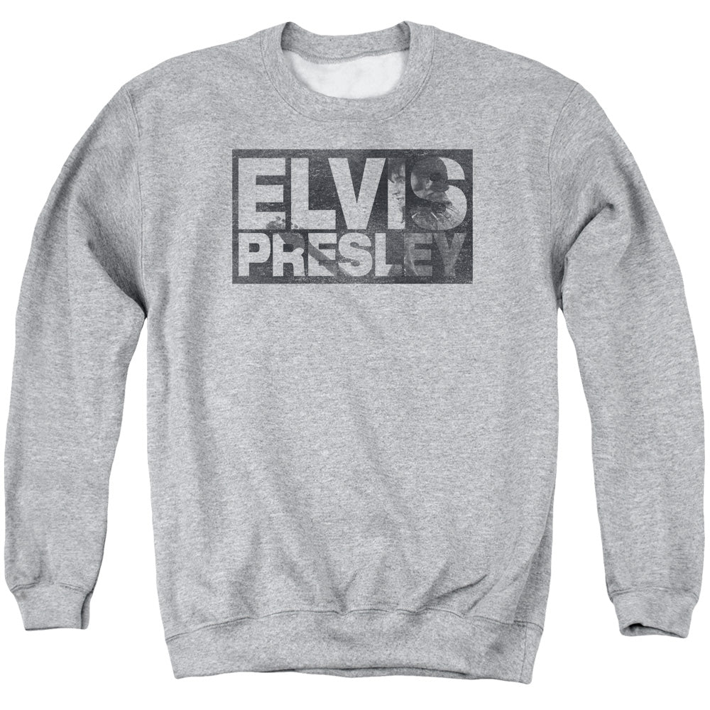 Elvis Presley Block Letters Mens Crewneck Sweatshirt Athletic Heather