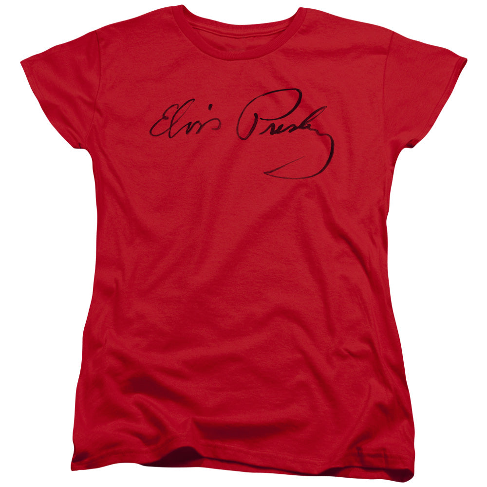 Elvis Presley Signature Sketch Womens T Shirt Red Officially Licensed