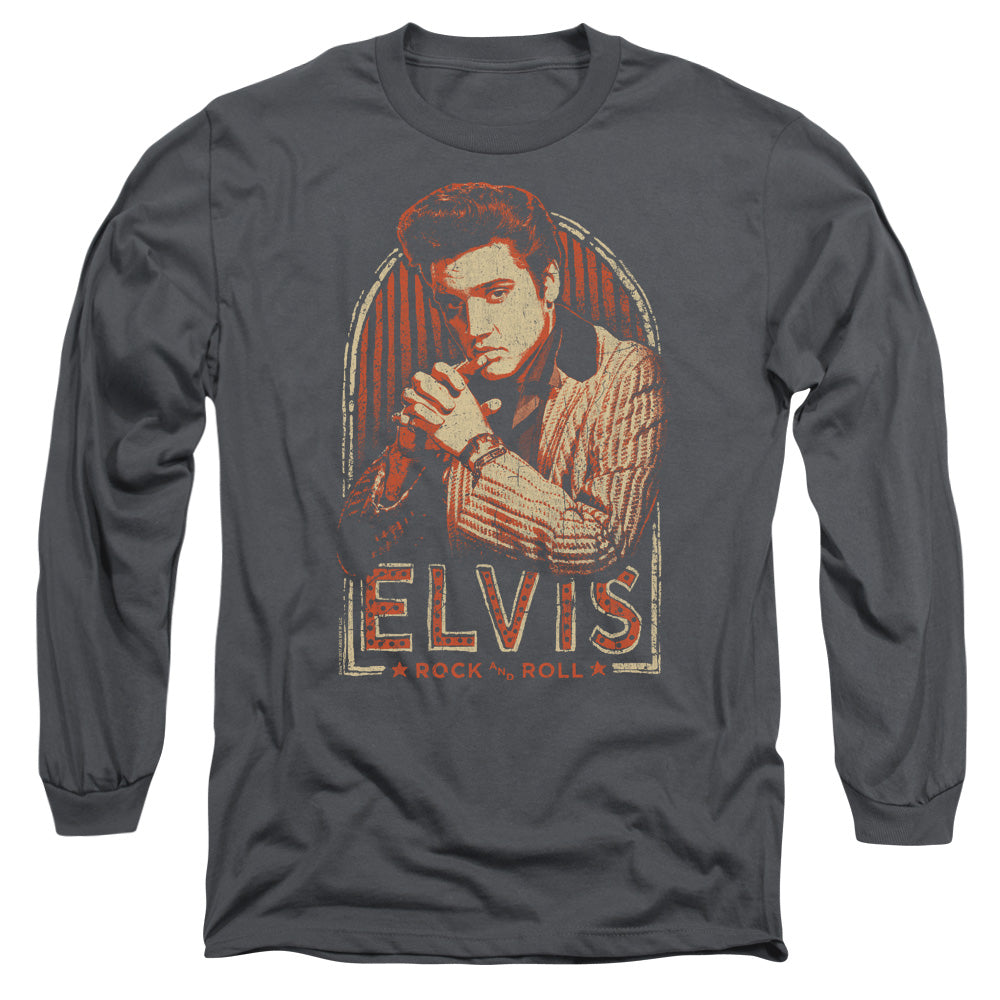 Elvis Presley Stripes Mens Long Sleeve Shirt Charcoal Officially Licensed Officially Licensed