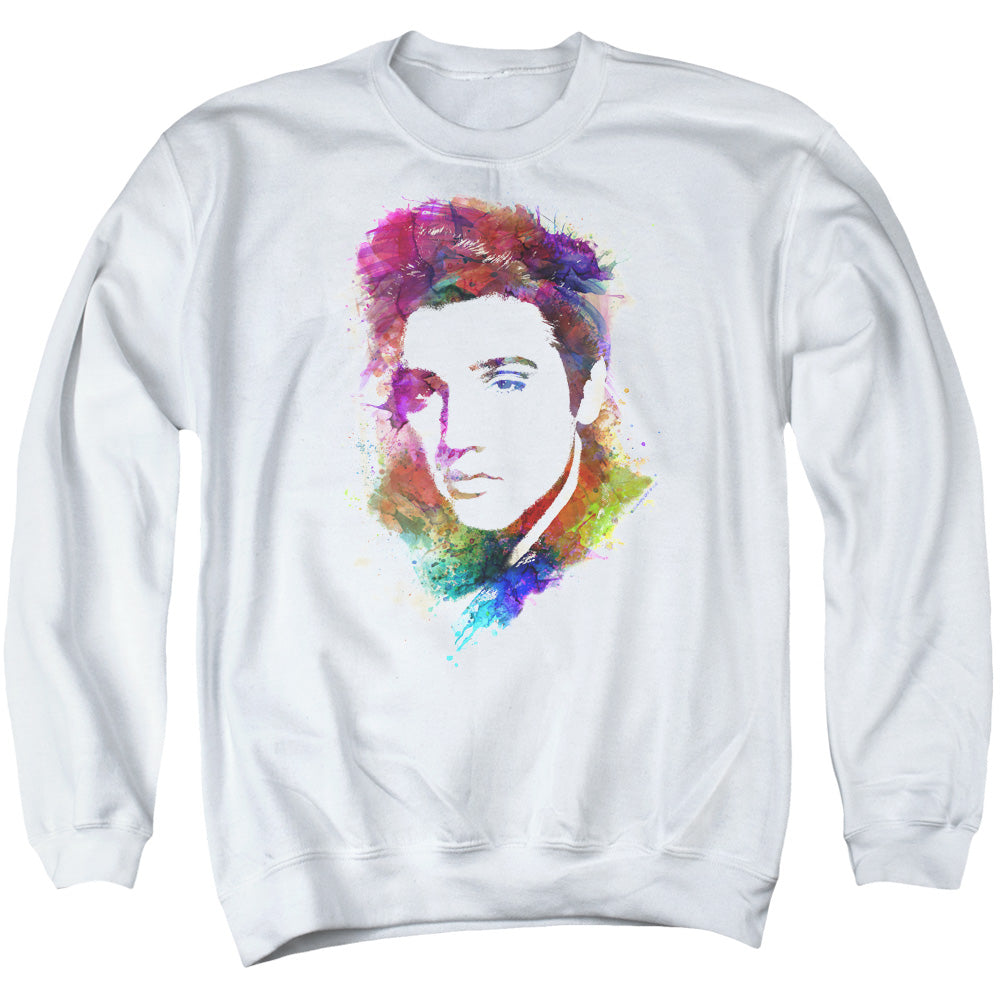 Elvis Presley Watercolor King Mens Crewneck Sweatshirt White