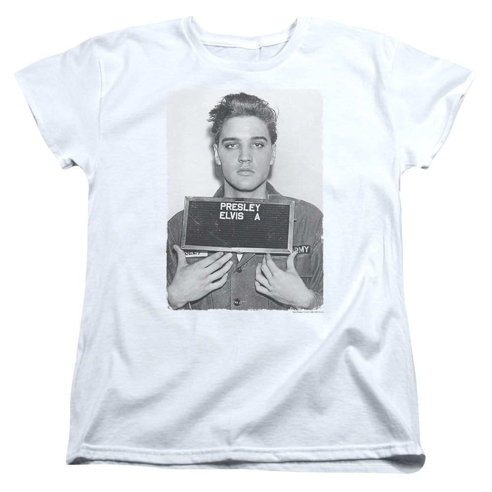 Elvis Presley Army Mug Shot Womens T Shirt White Officially Licensed