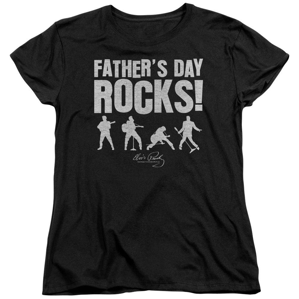 Elvis Presley Fathers Day Rocks Womens T Shirt Black Officially Licensed