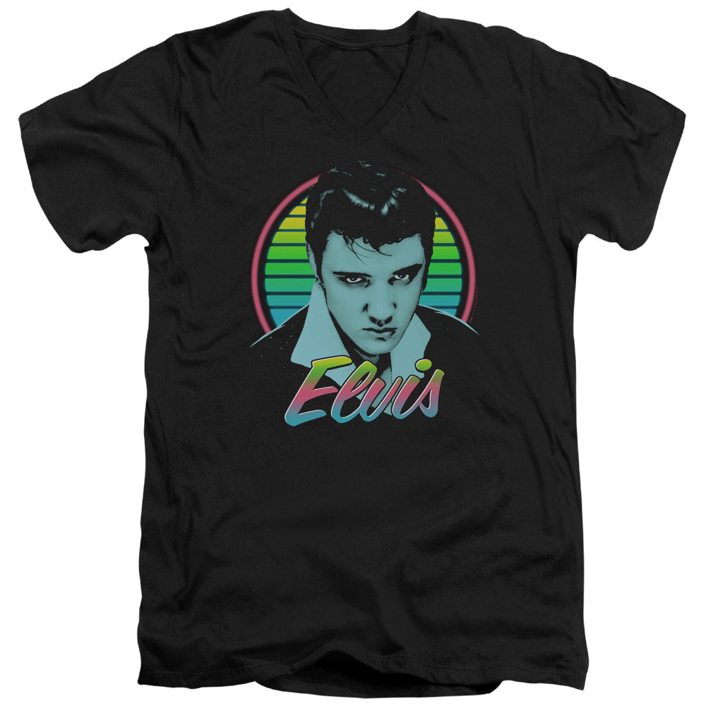 Elvis Presley Neon King Mens Slim Fit V Neck T Shirt Black Officially Licensed