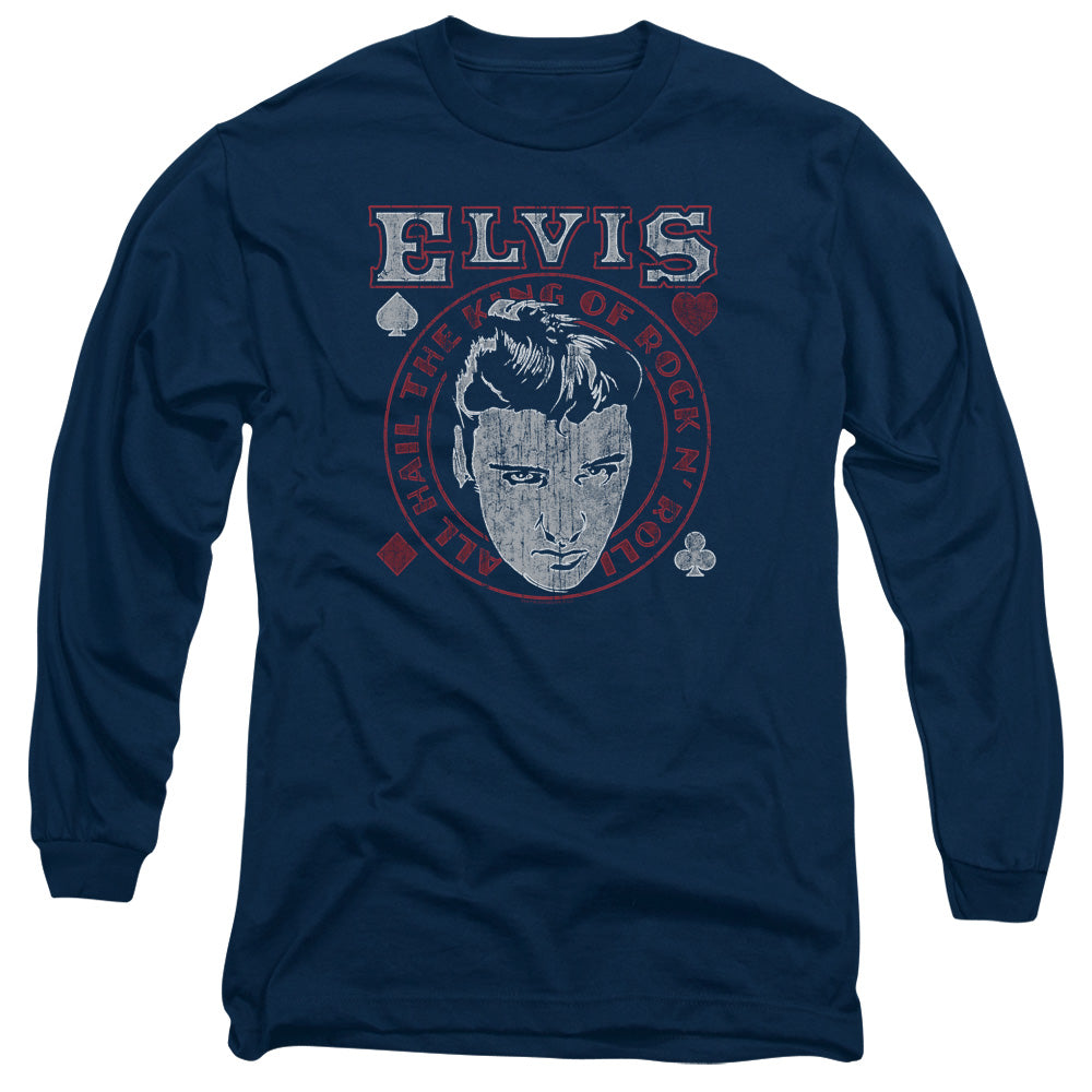 Elvis Presley Hail The King Mens Long Sleeve Shirt Navy Officially Licensed Officially Licensed