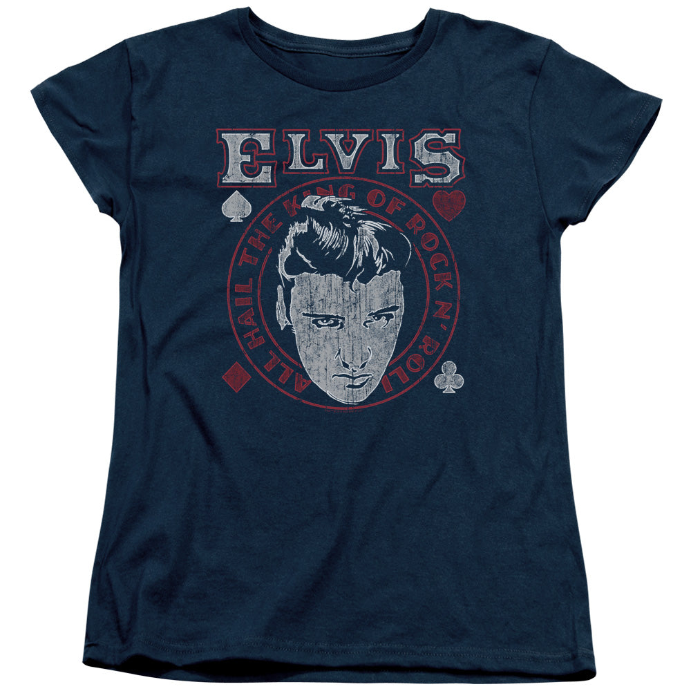 Elvis Presley Hail the King Womens T Shirt Navy Blue Officially Licensed
