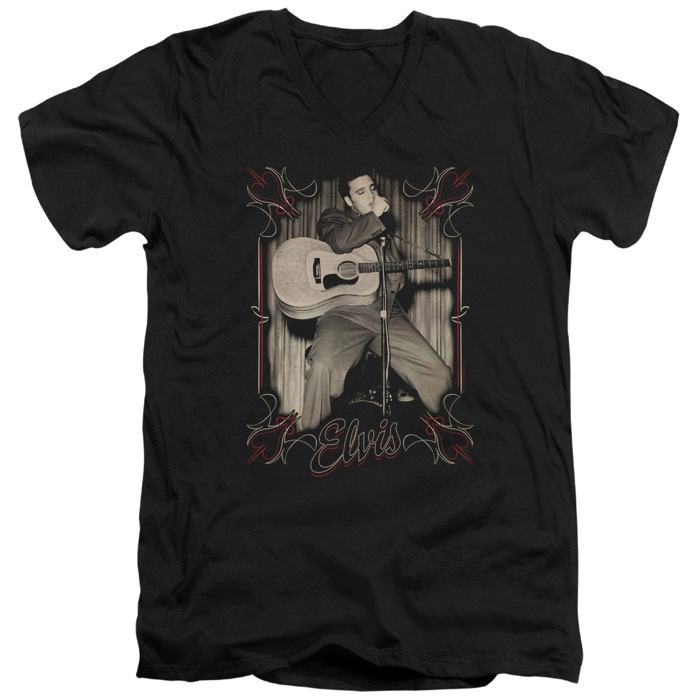 Elvis Presley Elvis Pinstripes Mens Slim Fit V Neck T Shirt Black Officially Licensed