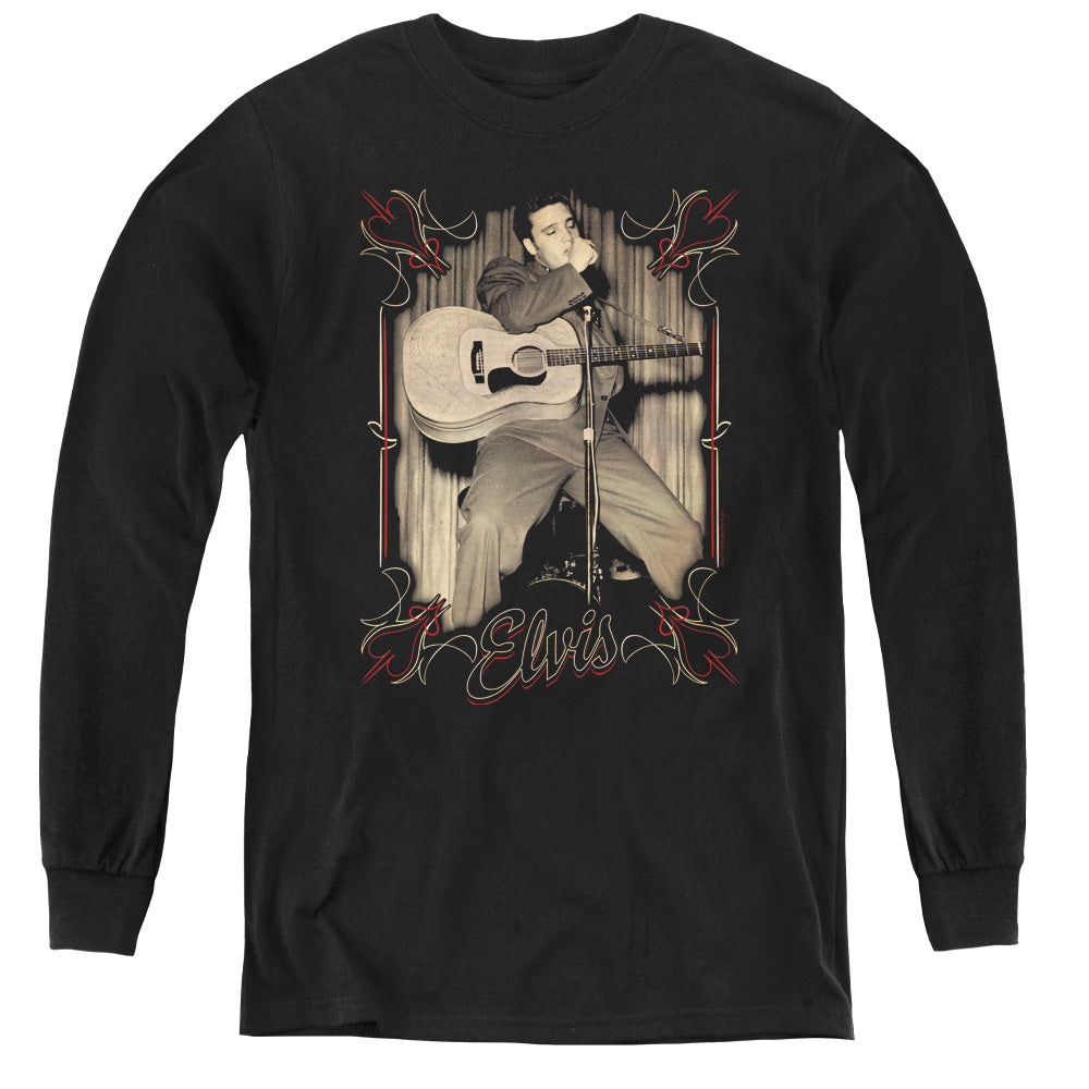 Elvis Presley Elvis Pinstripes Long Sleeve Kids Youth T Shirt Black Officially Licensed