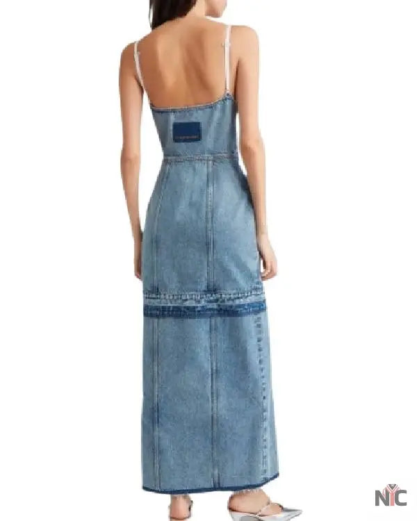 E! News Hannah Waddingham Denim Trim Dress