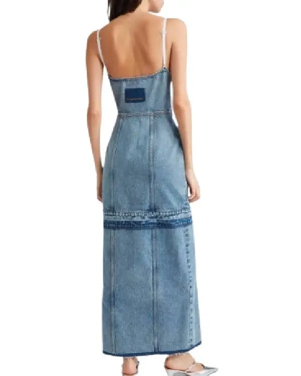E! News Hannah Waddingham Denim Trim Dress