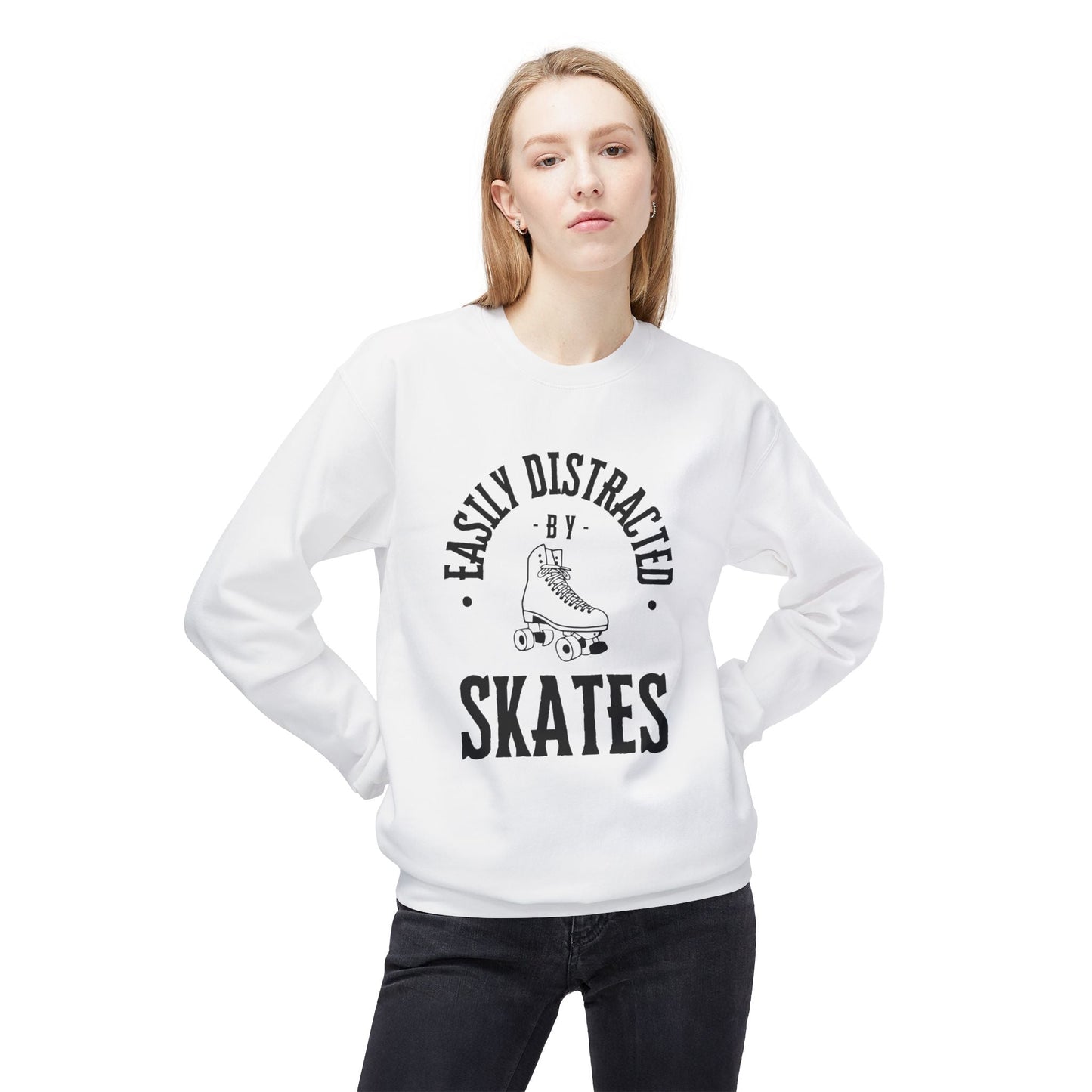Easily Distracted by Skates Unisex Fleece Crewneck Sweatshirt