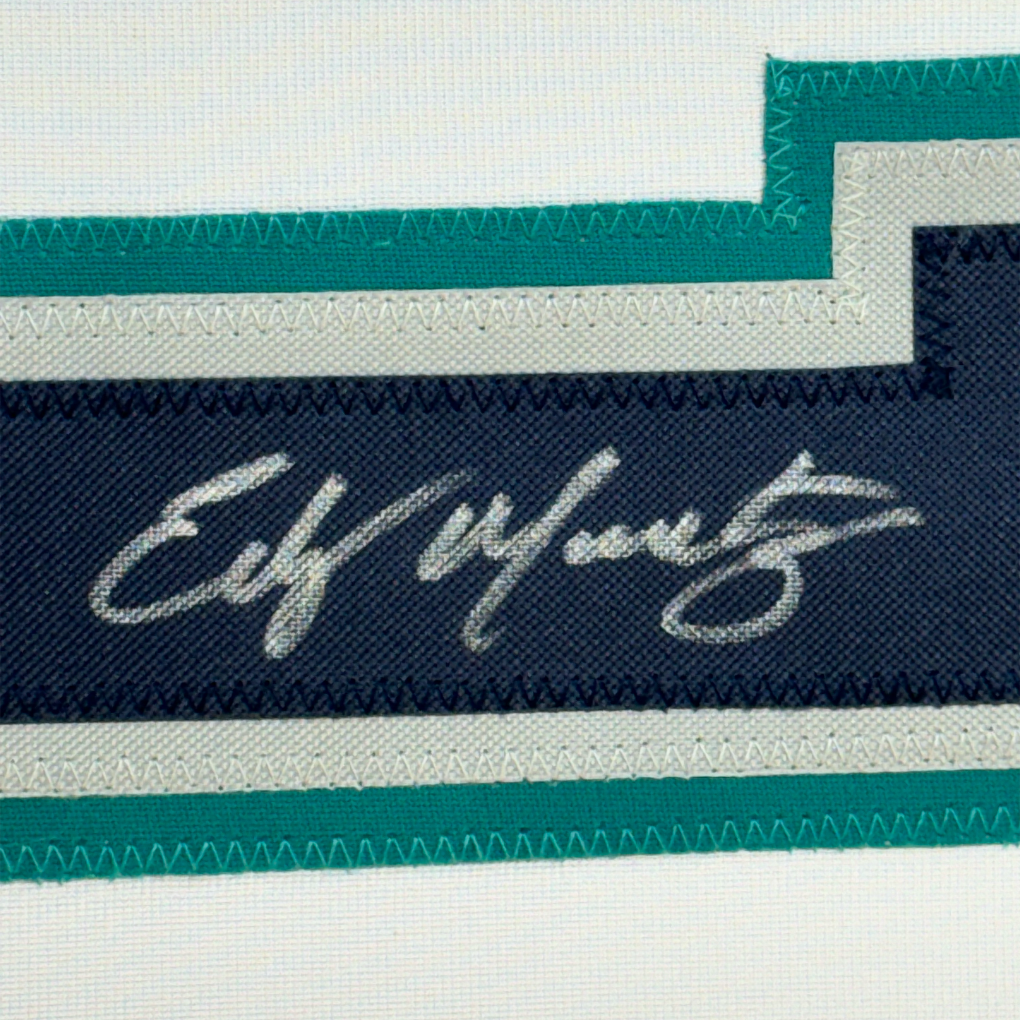 Framed Autographed/Signed Edgar Martinez 35x39 Seattle White Baseball Jersey JSA COA