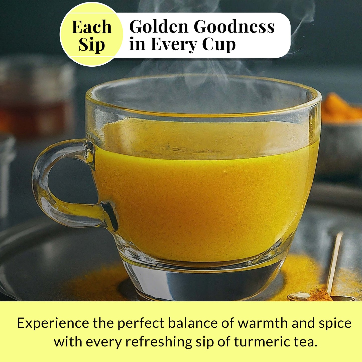 Akshit 75 Natural Turmeric Tea Bags,Turmeric Black Pepper Tea Blend, Te De Curcuma, Pure Tumeric Tea blend, Caffeine Free Herbal Tea, Non-Gmo. Pack of 1