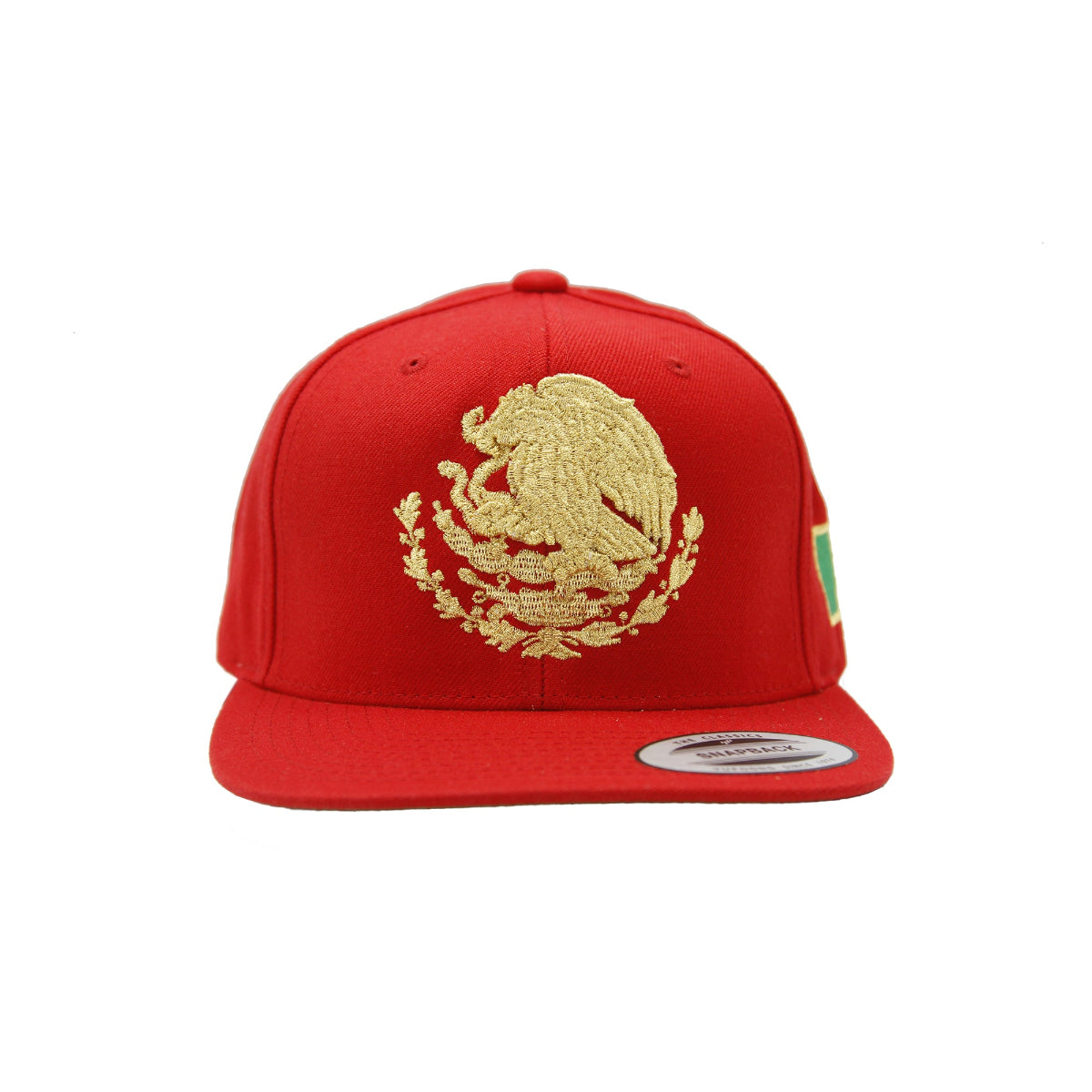 Embroidered Shield and flag SnapBack Mexico Red - Gold Hat