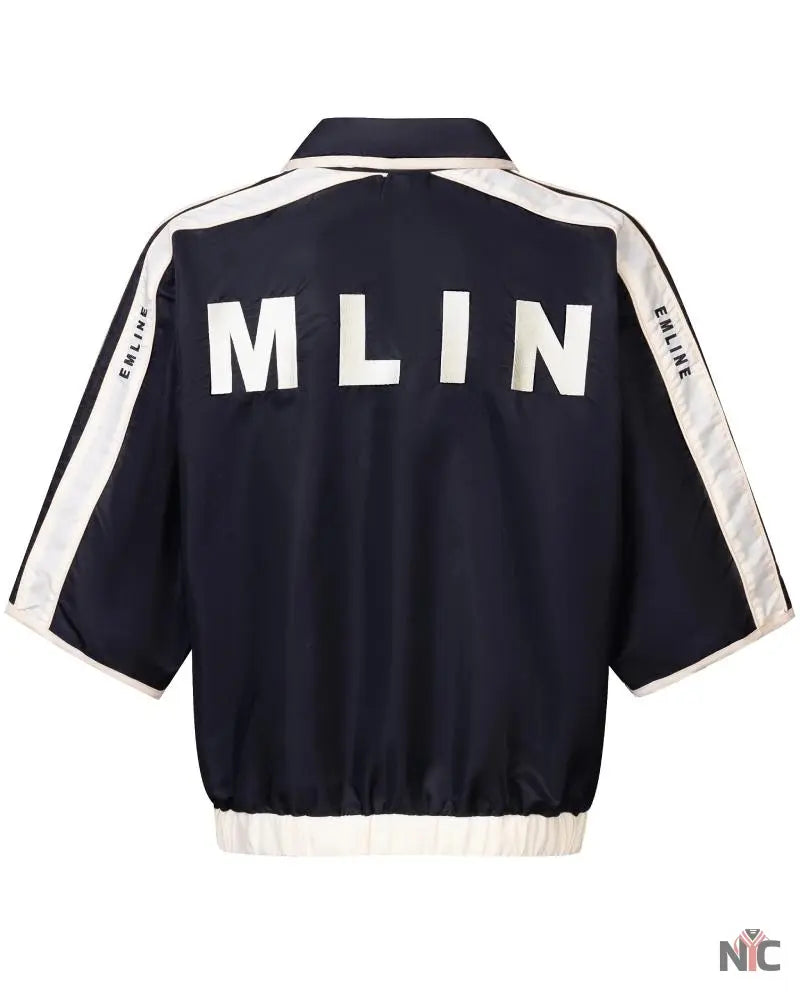 Emline Satin Windbreaker Top Black & Cream