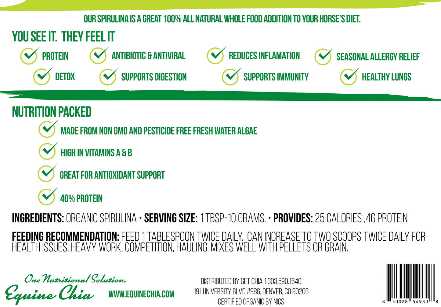 Equine Spirulina-Organic, Non GMO & Pesticide Free