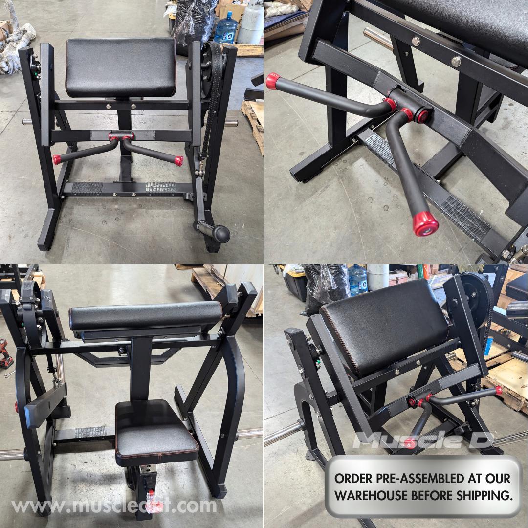 Excel Seated Biceps - Muscle D Fitness - Plate Load Arm Curl - Piston Assisted Seat Adjustment