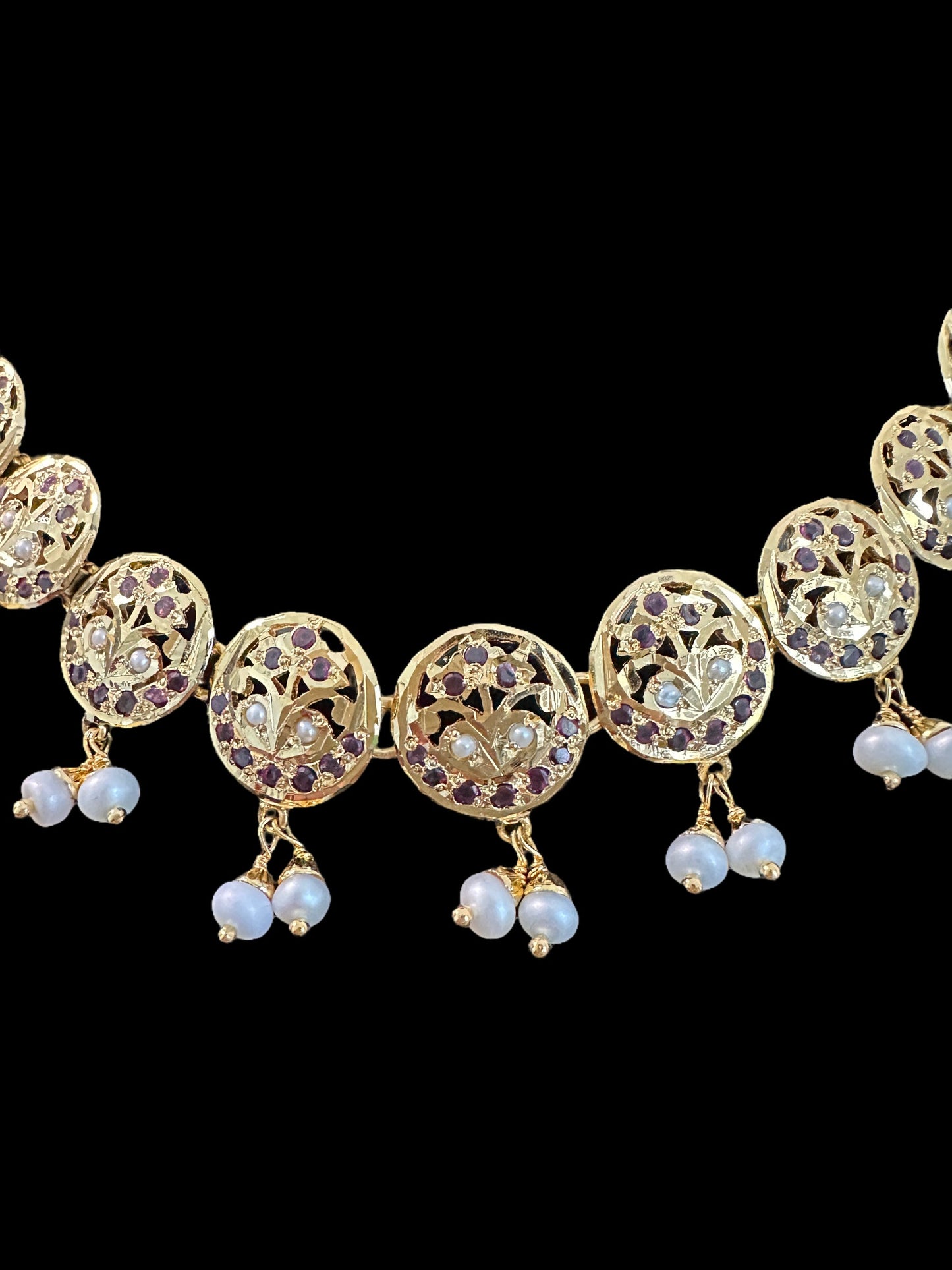 Garnet necklace set with fresh water pearls - gold plated silver ( READY TO SHIP )
