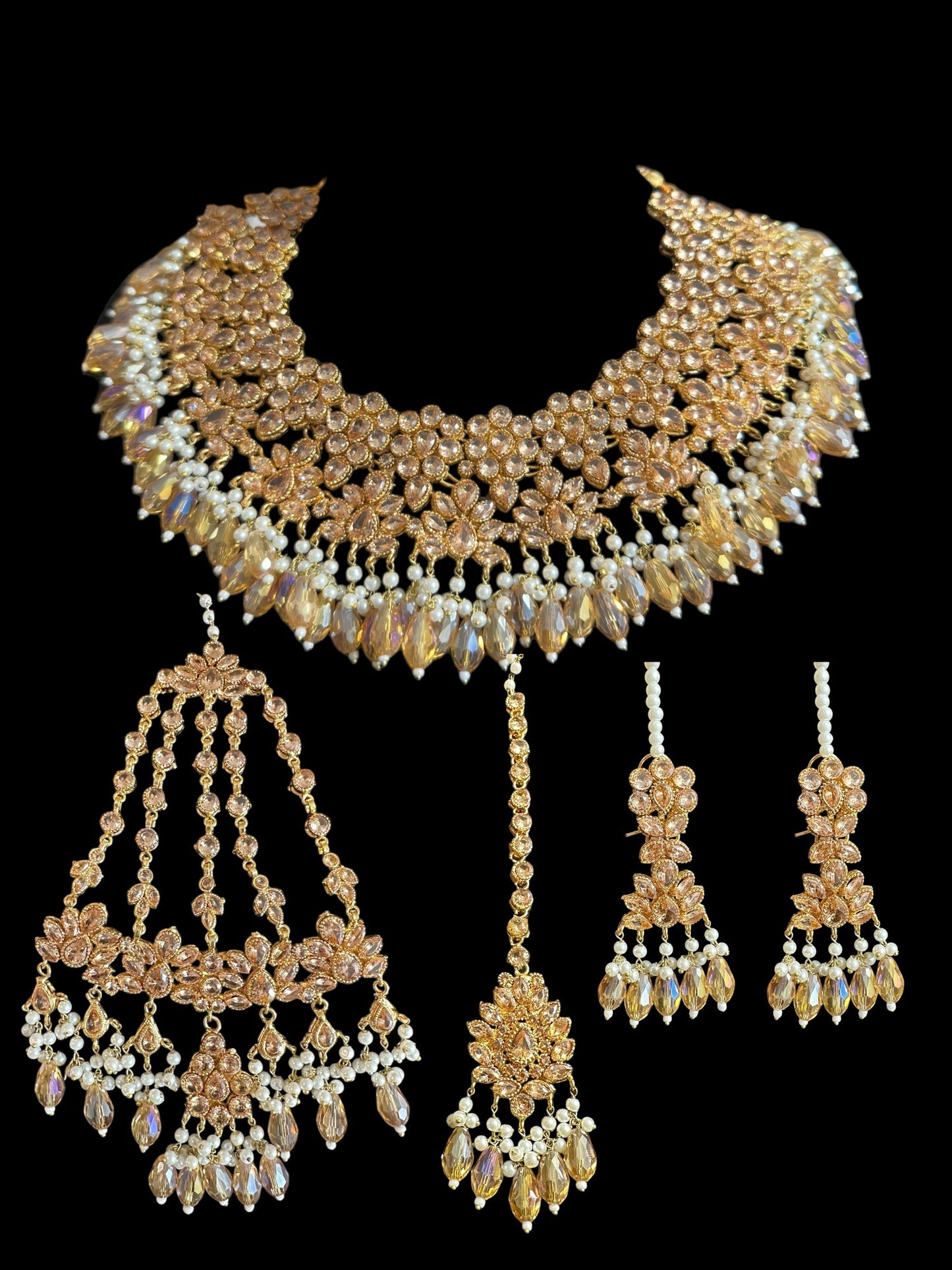 BR478 Kafiya bridal set in golden / champagne stones and beads ( READY TO SHIP )