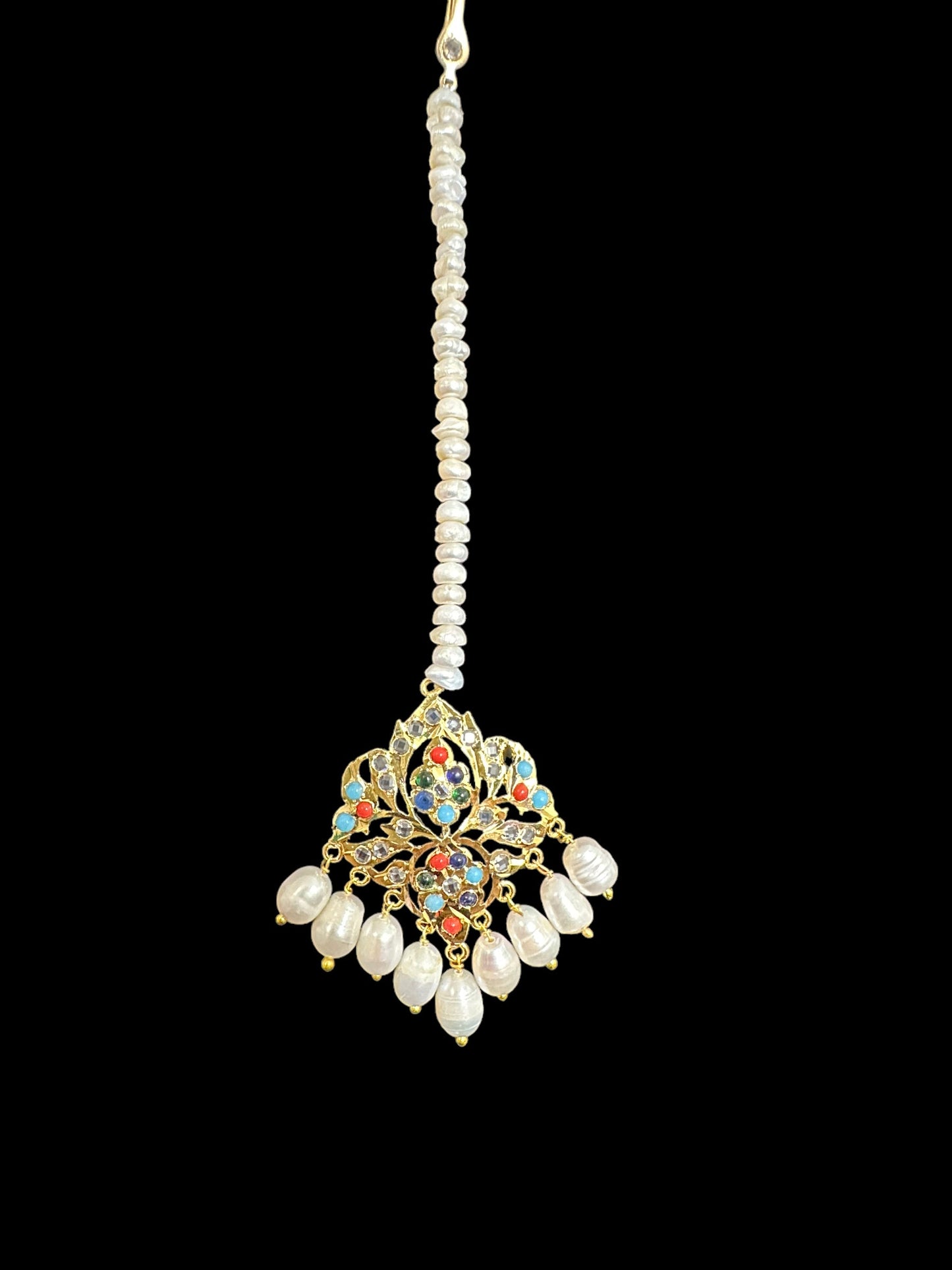 DJTK136 Lina navratan tika in fresh water pearls (READY TO SHIP )