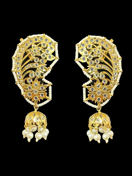 DER535 Kaan phool jhumka earrings in pearls ( READY TO SHIP )