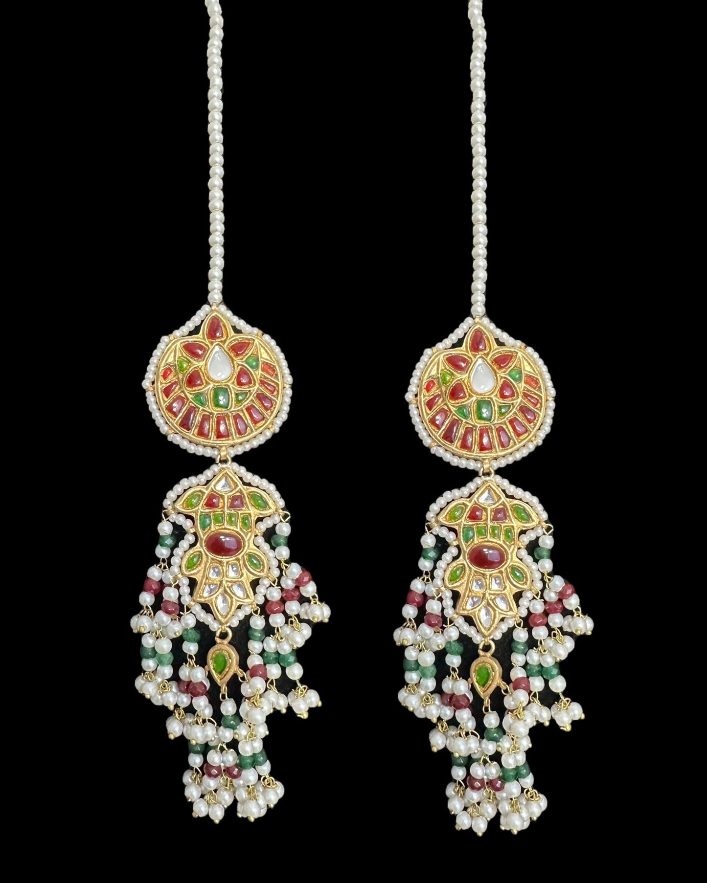 DER733 Maya kundan dangler earrings with ruby emerald combination( READY TO SHIP )