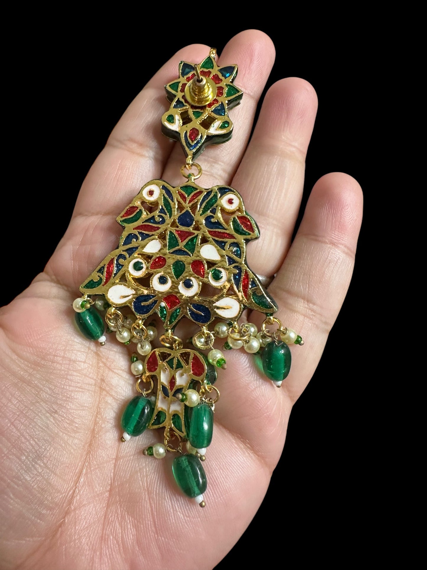 Mashal Kundan earrings - Green ( READY TO SHIP )