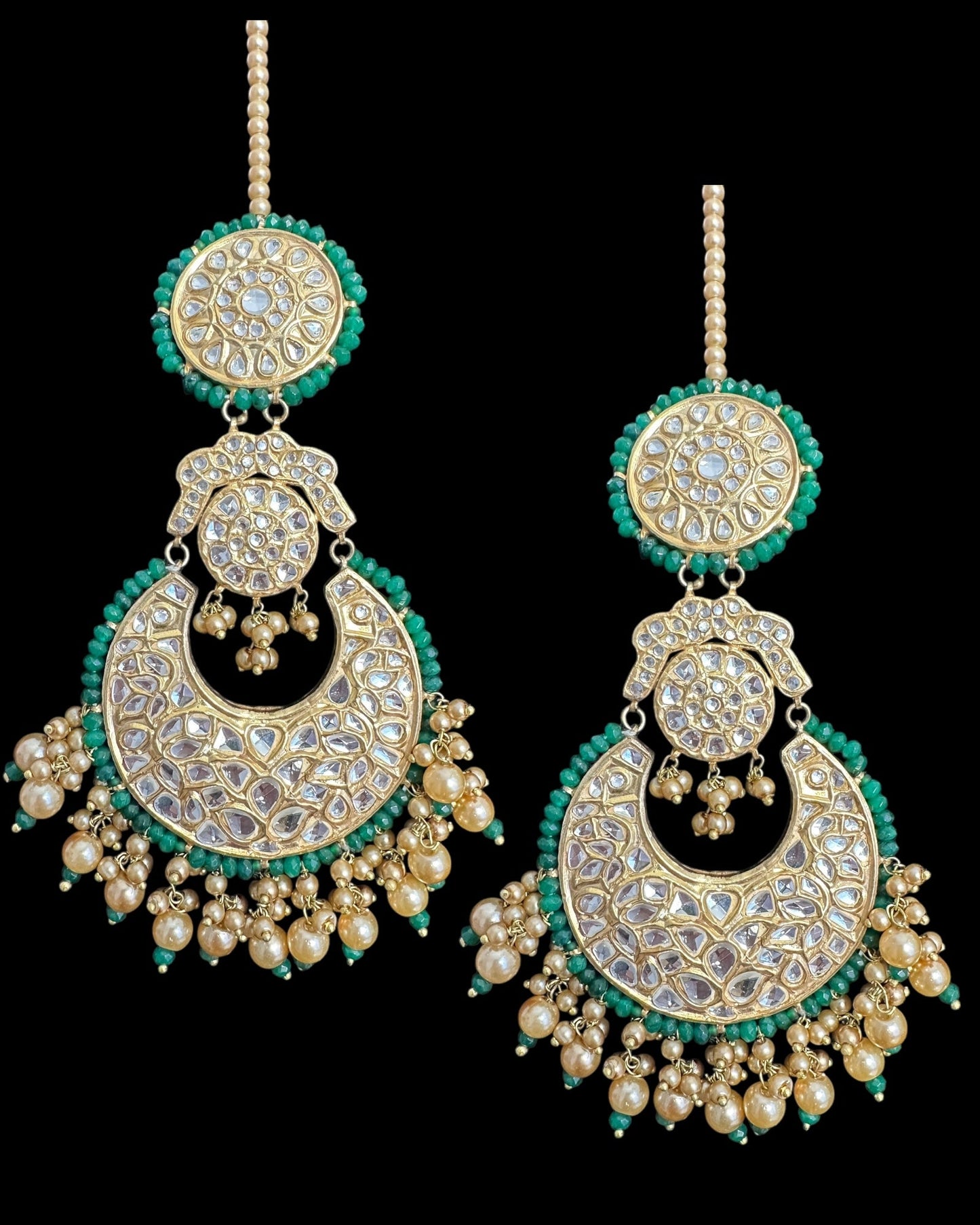 DER732 kundan dangler earrings with green beads( READY TO SHIP )
