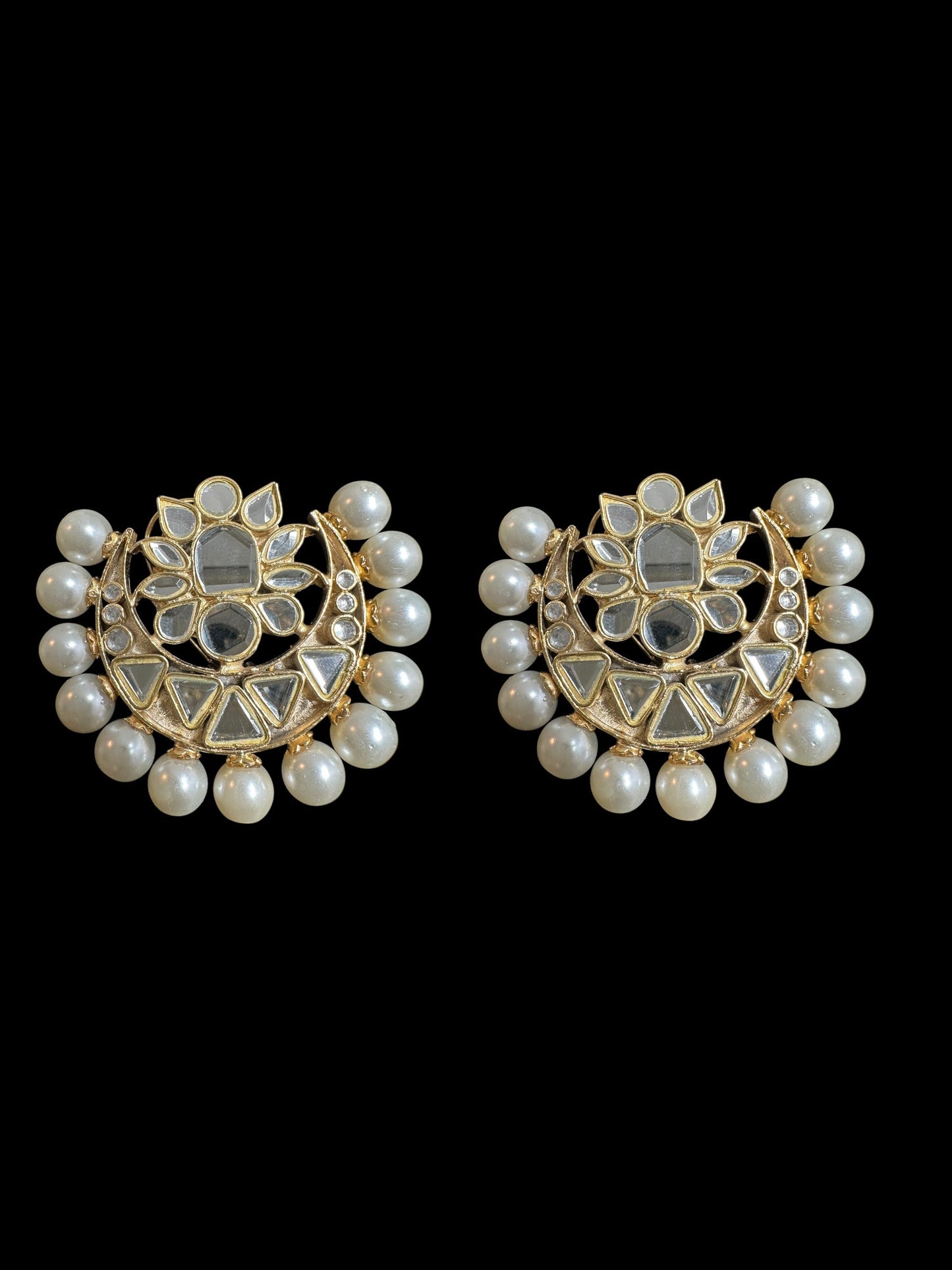 DT1 Niswa Gold-Plated Kundan Tops Handcrafted Pearl Stud Earrings ( READY TO SHIP )