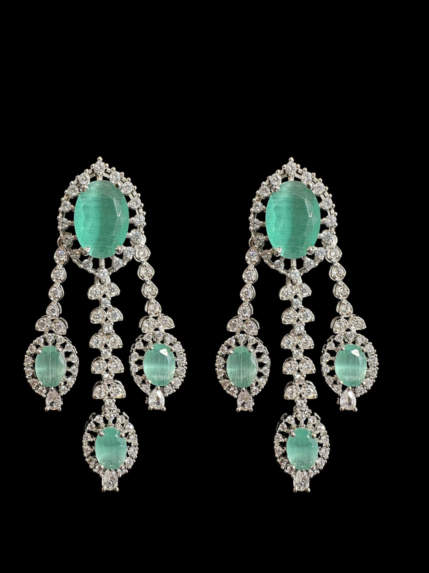 DER750 cz earrings - Mint blue, silver plated ( READY TO SHIP )