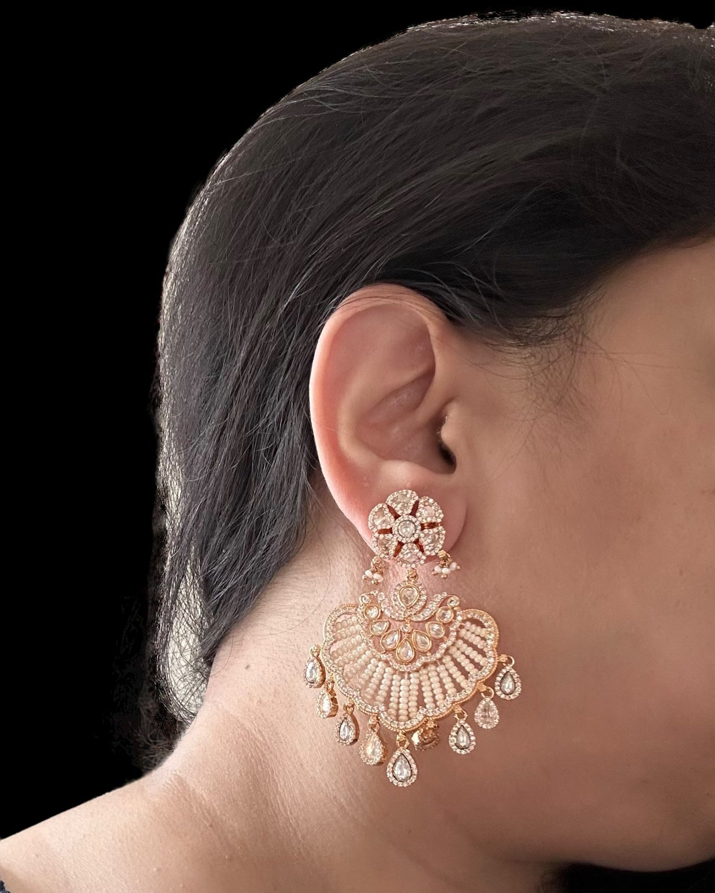 DER903 Haifa Polki earrings - Pearls( READY TO SHIP )