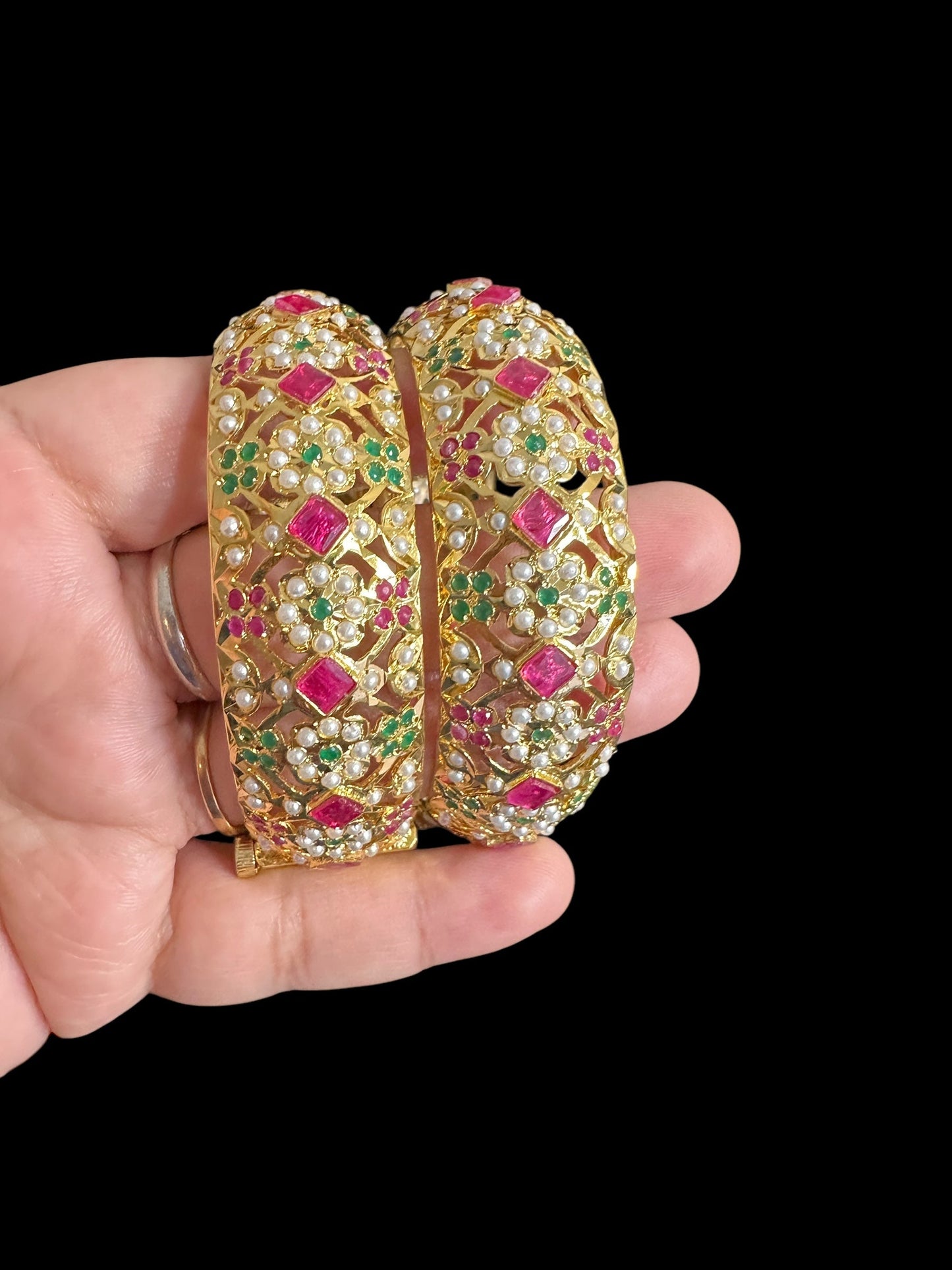 B317 jadau bangles - ruby emerald - one pair ( READY TO SHIP )