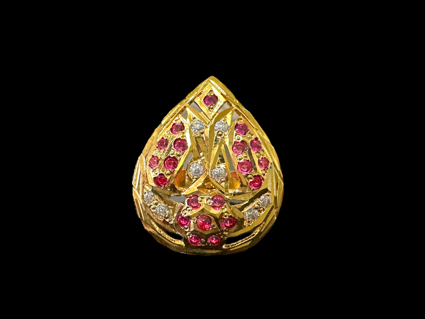Gold plated silver ring in ruby with zircons ( READY TO SHIP )