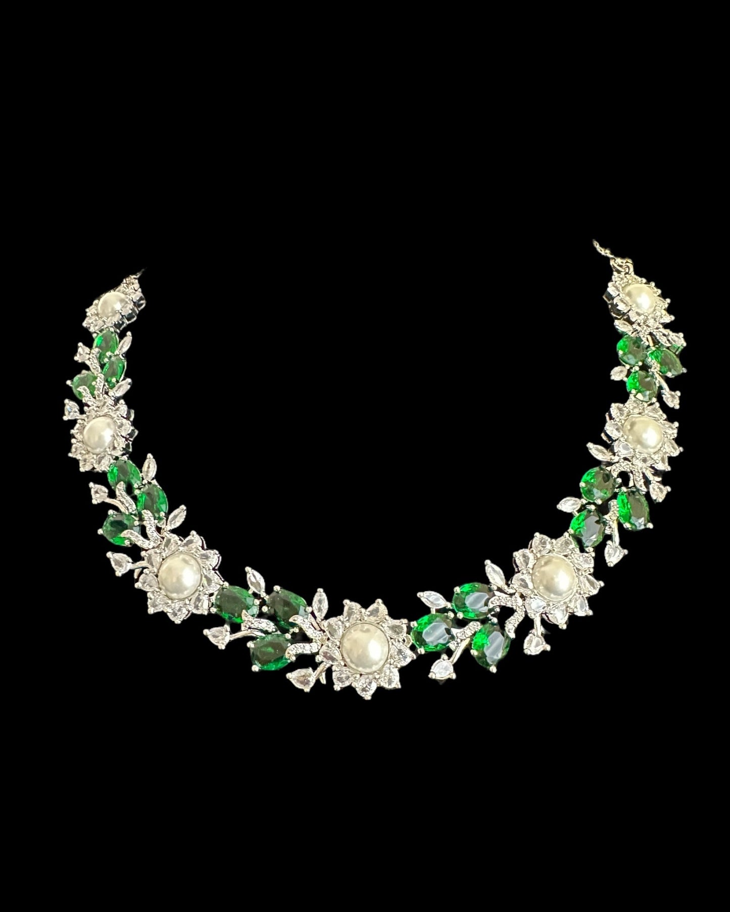 DNS137G silver plated necklace set - Green / Emerald ( READY TO SHIP )