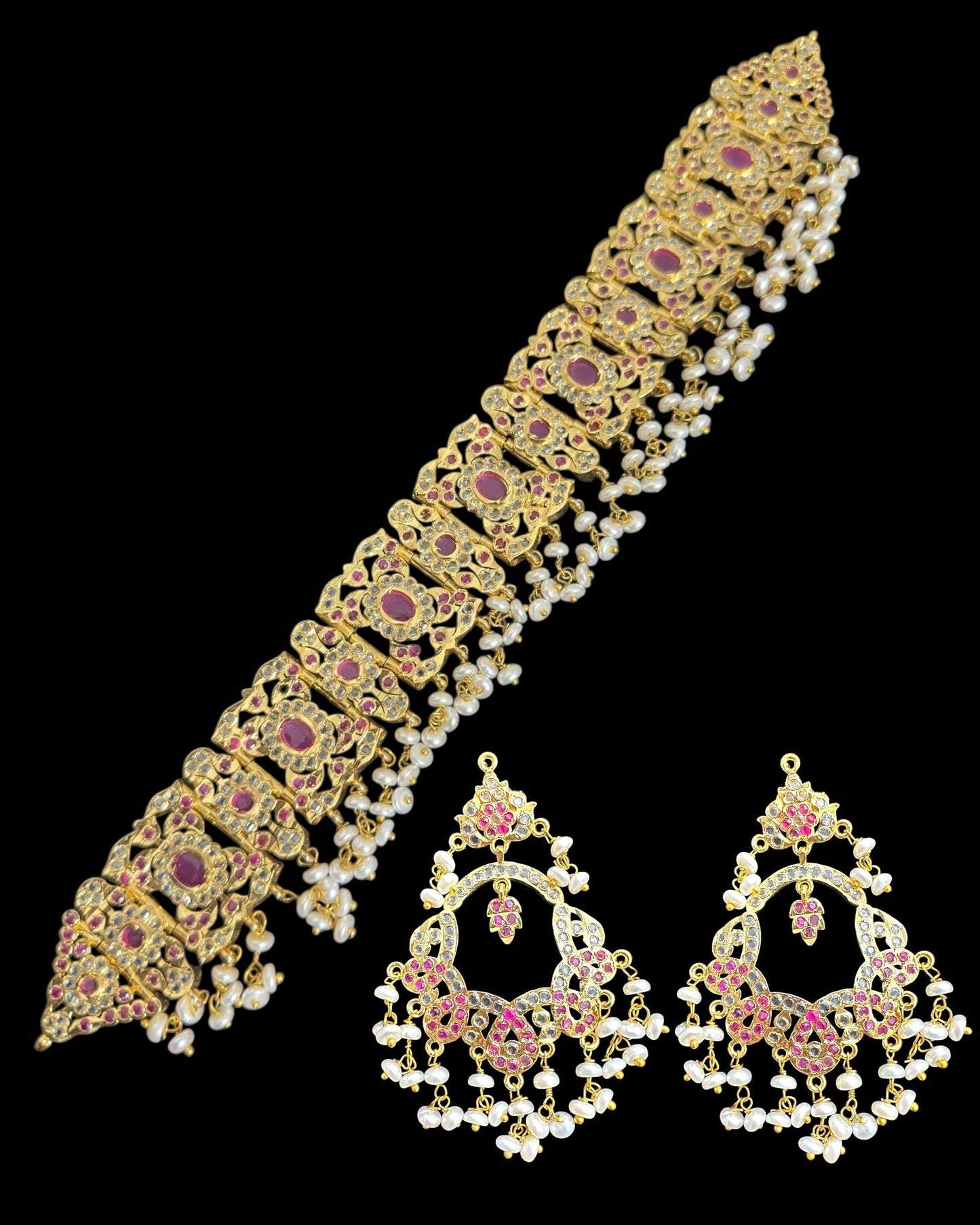 C542 Nishat fresh water pearl choker with earrings -RUBY ( READY TO SHIP )