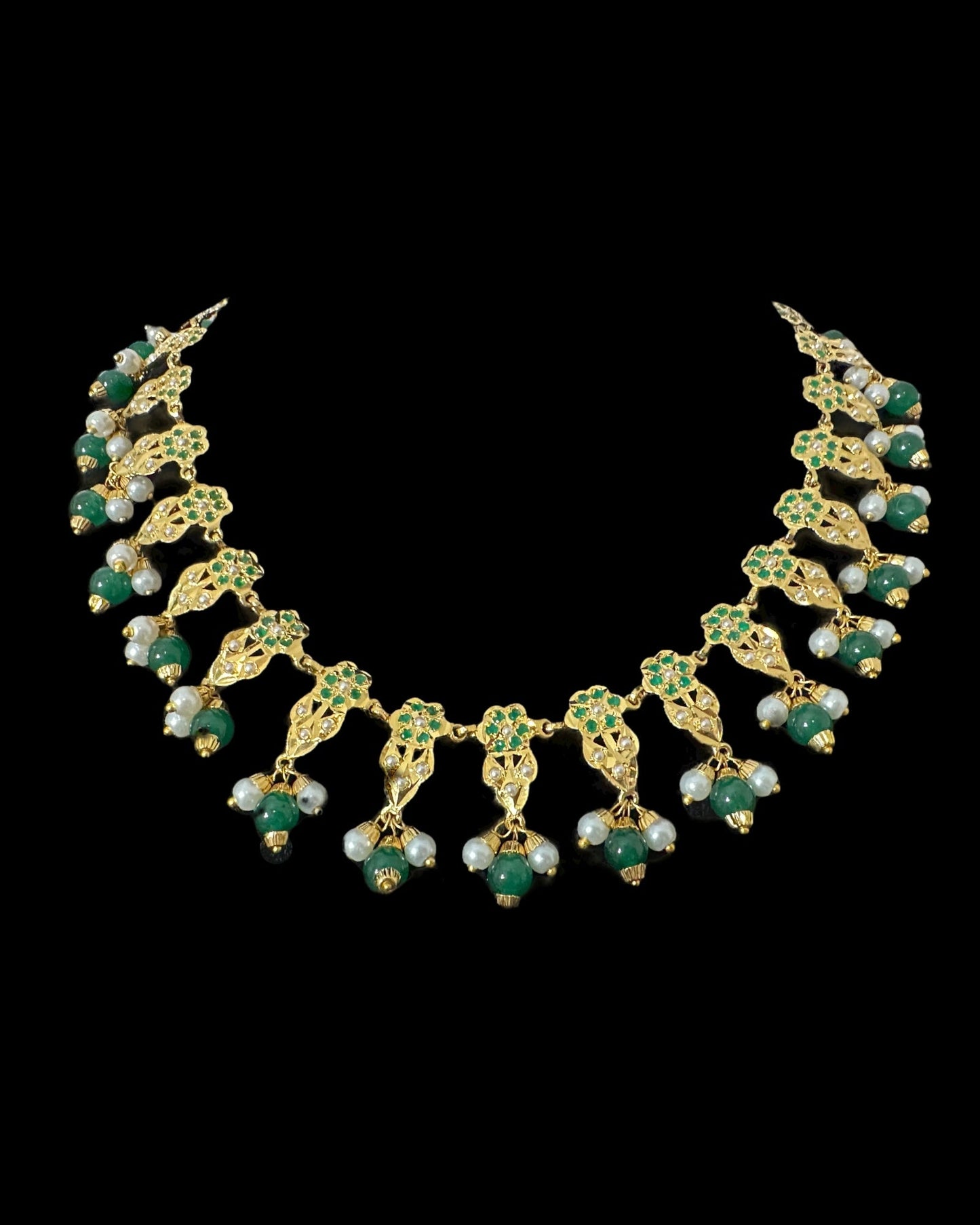 DNS194 Alea punjabi Jadau necklace set - Emerald / Green (READY TO SHIP)
