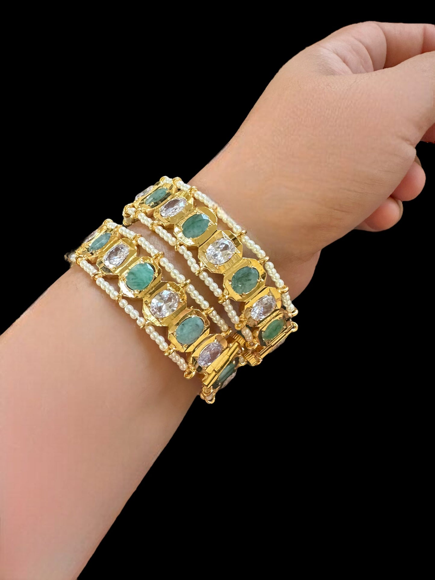 B158 Hyderabadi gold plated bangles in emerald ( READY TO SHIP )
