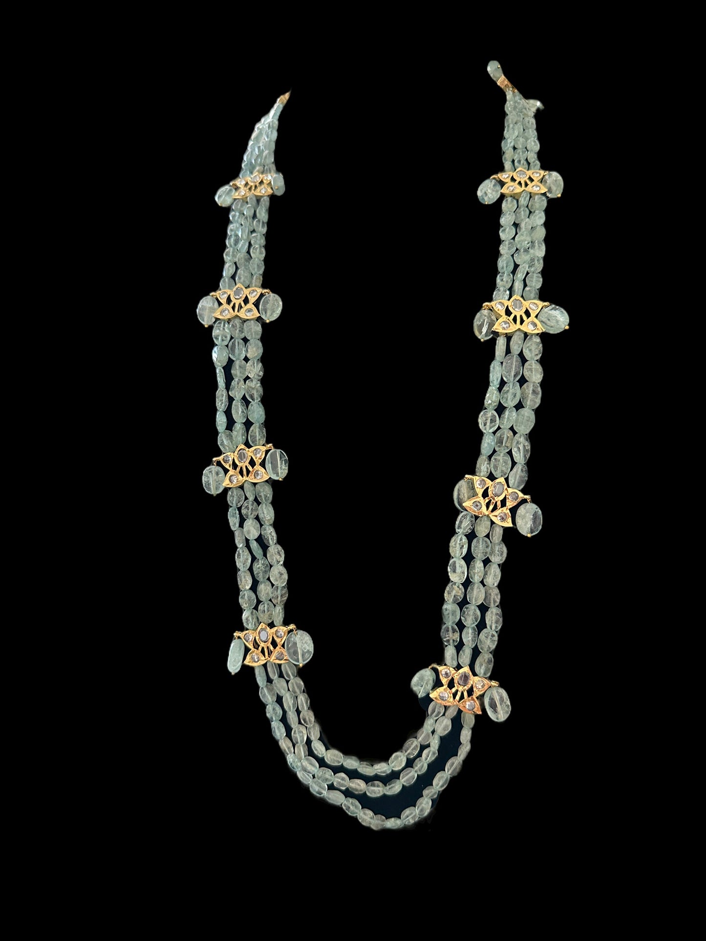 DLN63 aquamarine beads Rani haar with earrings ( READY TO SHIP )