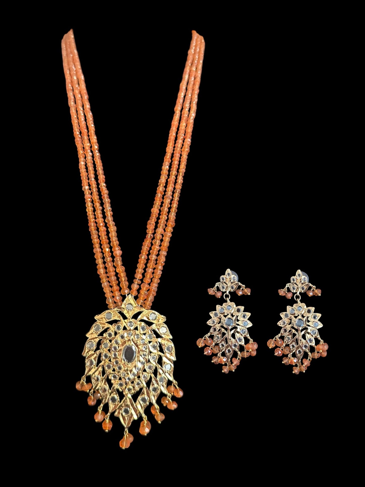 DLN122 Alvira long necklace with earrings in real carnelian beads ( SHIPS IN 2 WEEKS )