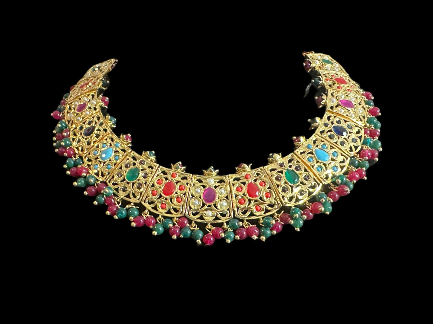 DNS161 Badia in navratan with pearls ( READY TO SHIP )