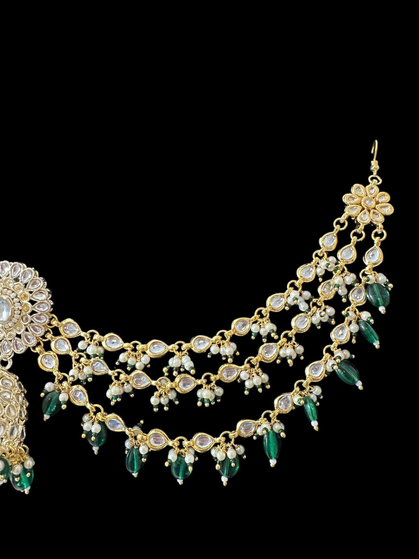 Kundan jhumka earrings with ear supports ( SHIPS IN 3 WEEKS )