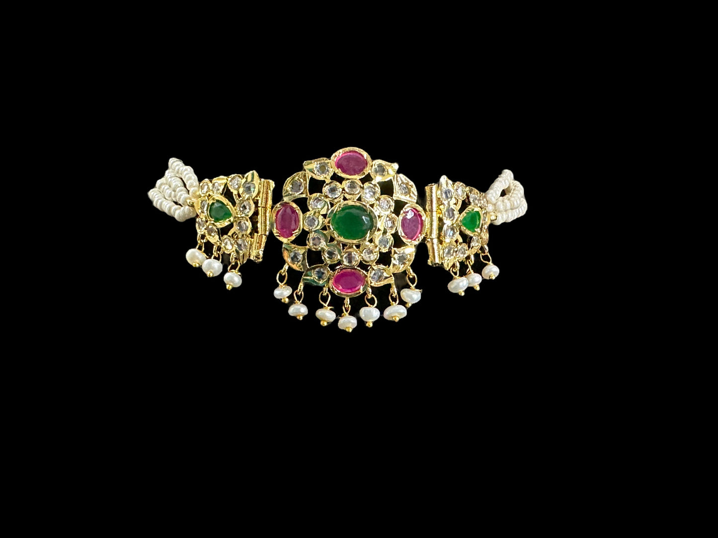 C329 MUSHK hyderabadi choker with earrings -Ruby emerald ( SHIPS IN 3 WEEKS )