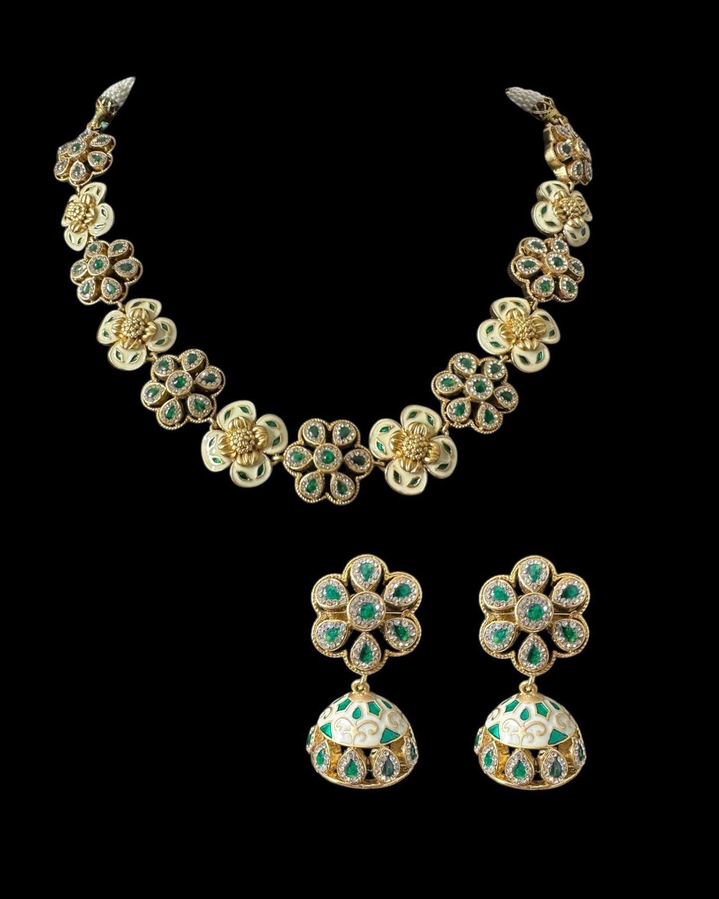 DNS189 meenakari gold plated necklace with jhumka set (READY TO SHIP )