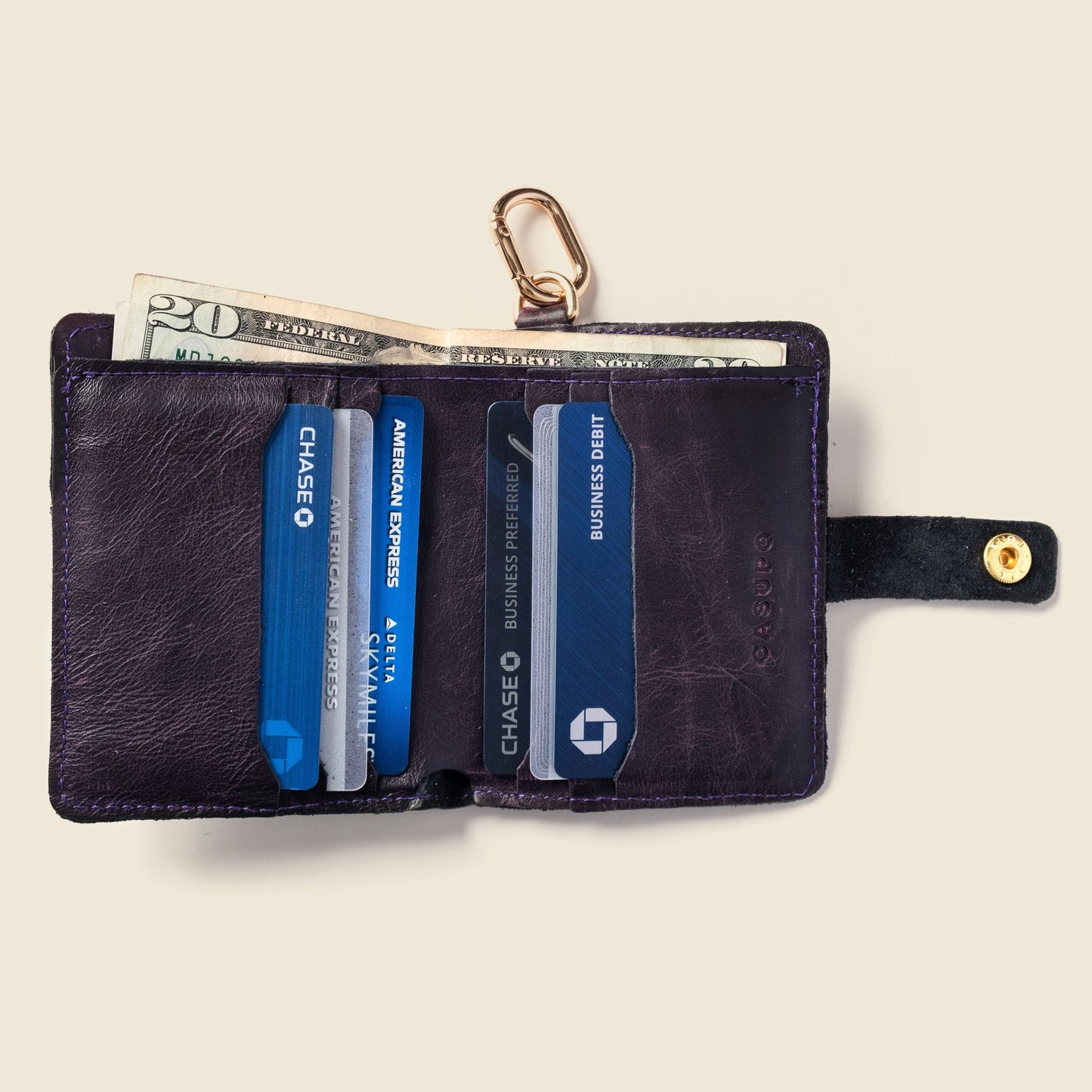 Wallet with Snap and Key Ring - Purple