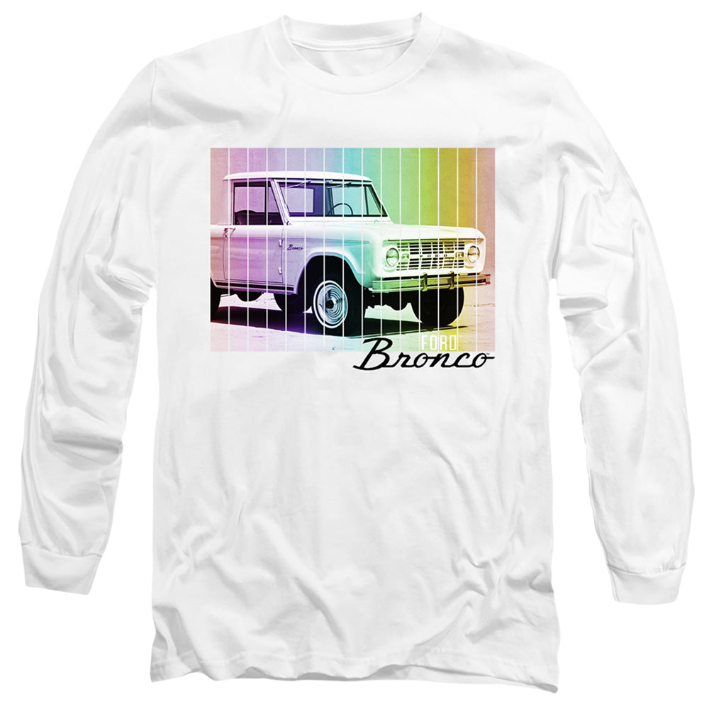 Ford Bronco Retro Rainbow Mens Long Sleeve Shirt White Officially Licensed