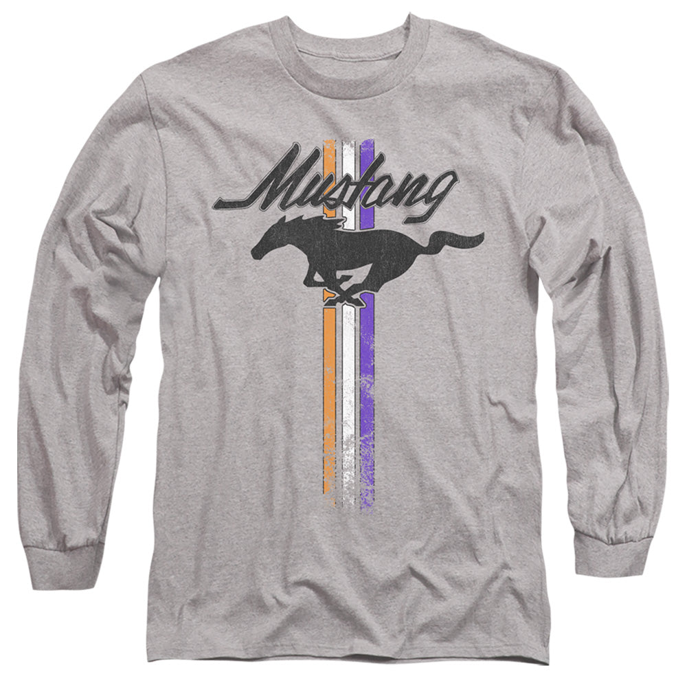Ford Mustang Mustang Stripes Mens Long Sleeve Shirt Athletic Heather Officially Licensed