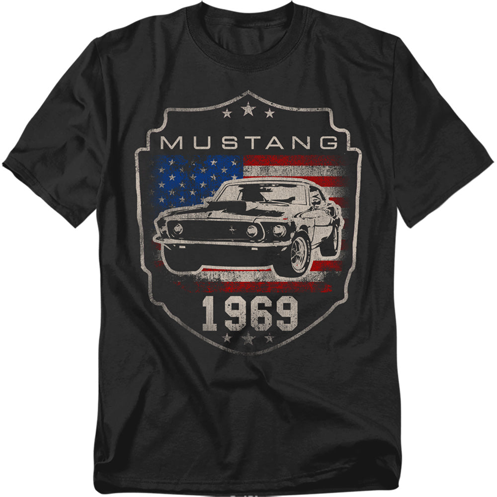 Ford Mustang 1969 Flag Mens T Shirt Black Officially Licensed